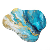 Turquoise Gold Infused Marble III - Asymmetric Metal Wall Art