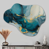 Turquoise Gold Infused Marble IV - Asymmetric Metal Wall Art