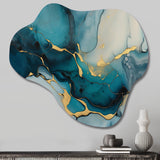 Turquoise Gold Infused Marble IV - Asymmetric Metal Wall Art