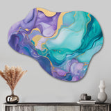 Turquoise and Purple Liquid Art II - Asymmetric Metal Wall Art