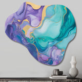 Turquoise and Purple Liquid Art II - Asymmetric Metal Wall Art