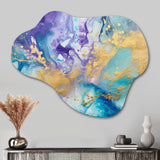 Turquoise and Purple Liquid Art IV - Asymmetric Metal Wall Art