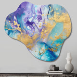 Turquoise and Purple Liquid Art IV - Asymmetric Metal Wall Art