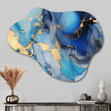 Blue and Gold Luxury Abstract Fluid Art II - Asymmetric Metal Wall Art