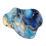 Blue and Gold Luxury Abstract Fluid Art II - Asymmetric Metal Wall Art