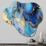 Blue and Gold Luxury Abstract Fluid Art II - Asymmetric Metal Wall Art