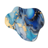 Blue and Gold Luxury Abstract Fluid Art II - Asymmetric Metal Wall Art