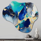 Blue and Gold Luxury Abstract Fluid Art X - Asymmetric Metal Wall Art