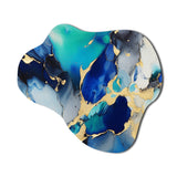 Blue and Gold Luxury Abstract Fluid Art X - Asymmetric Metal Wall Art