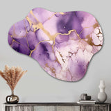 Purple and Gold Marble Ink Clouds VII - Asymmetric Metal Wall Art