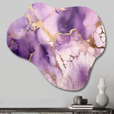 Purple and Gold Marble Ink Clouds VII - Asymmetric Metal Wall Art