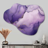 Purple and Gold Marble Ink Clouds IX - Asymmetric Metal Wall Art