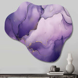 Purple and Gold Marble Ink Clouds IX - Asymmetric Metal Wall Art