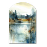 Summer Lake Landscape Illustration II - Asymmetric Metal Wall Art