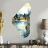 Summer Lake Landscape Illustration II - Asymmetric Metal Wall Art