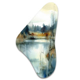 Summer Lake Landscape Illustration II - Asymmetric Metal Wall Art