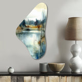 Summer Lake Landscape Illustration II - Asymmetric Metal Wall Art