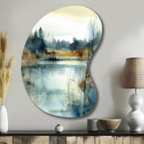 Summer Lake Landscape Illustration II - Asymmetric Metal Wall Art