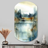 Summer Lake Landscape Illustration II - Asymmetric Metal Wall Art