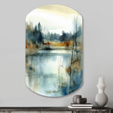 Summer Lake Landscape Illustration II - Asymmetric Metal Wall Art