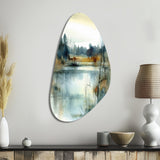 Summer Lake Landscape Illustration II - Asymmetric Metal Wall Art