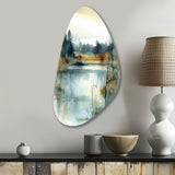 Summer Lake Landscape Illustration II - Asymmetric Metal Wall Art