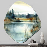 Summer Lake Landscape Illustration II - Asymmetric Metal Wall Art