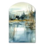 Summer Lake Landscape Illustration V - Asymmetric Metal Wall Art