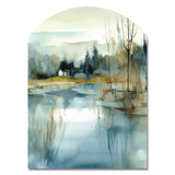 Summer Lake Landscape Illustration V - Asymmetric Metal Wall Art