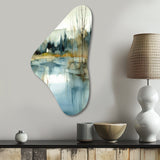 Summer Lake Landscape Illustration V - Asymmetric Metal Wall Art