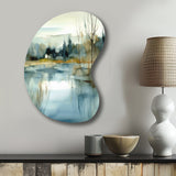 Summer Lake Landscape Illustration V - Asymmetric Metal Wall Art