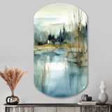 Summer Lake Landscape Illustration V - Asymmetric Metal Wall Art