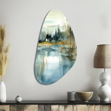 Summer Lake Landscape Illustration V - Asymmetric Metal Wall Art