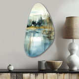 Summer Lake Landscape Illustration V - Asymmetric Metal Wall Art