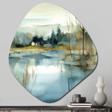 Summer Lake Landscape Illustration V - Asymmetric Metal Wall Art