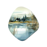 Summer Lake Landscape Illustration V - Asymmetric Metal Wall Art