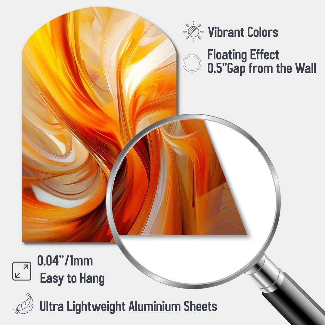 Orange Abstract Warm Fractal Design VII - Asymmetric Metal Wall Art