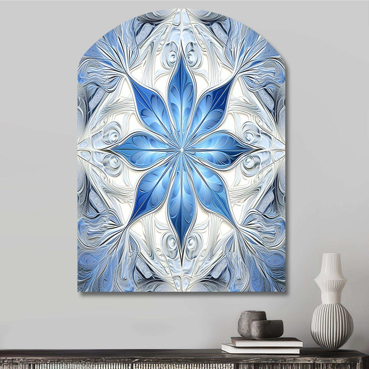 Turquoise and White Fractal Flowers I - Asymmetric Metal Wall Art