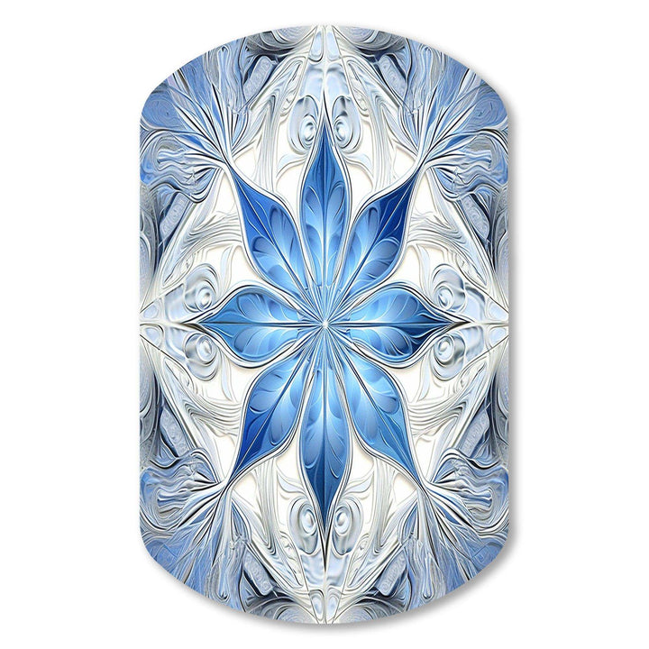 Turquoise and White Fractal Flowers I - Asymmetric Metal Wall Art