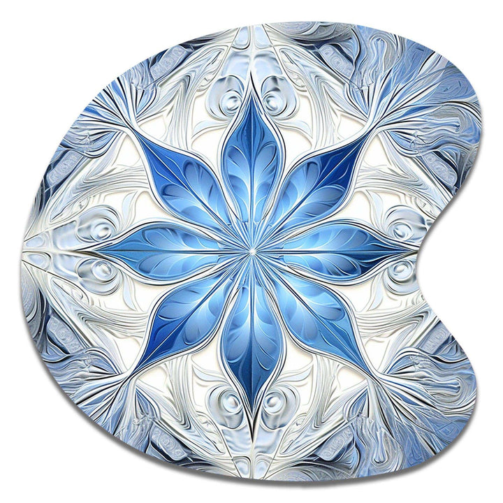 Turquoise and White Fractal Flowers I - Asymmetric Metal Wall Art
