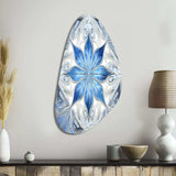 Turquoise and White Fractal Flowers I - Asymmetric Metal Wall Art