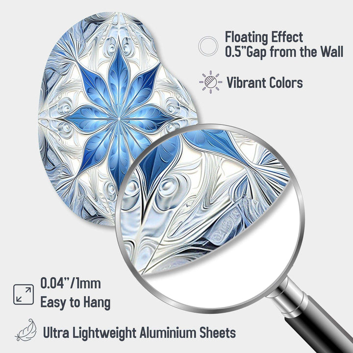 Turquoise and White Fractal Flowers I - Asymmetric Metal Wall Art