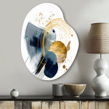 Landscape of Dark Blue and Gold Strokes III - Asymmetric Metal Wall Art