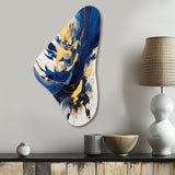 Dark Blue and Gold Strokes V - Asymmetric Metal Wall Art