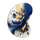 Dark Blue and Gold Strokes V - Asymmetric Metal Wall Art