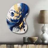 Dark Blue and Gold Strokes V - Asymmetric Metal Wall Art