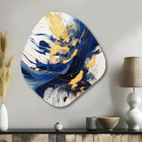 Dark Blue and Gold Strokes V - Asymmetric Metal Wall Art