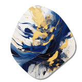 Dark Blue and Gold Strokes V - Asymmetric Metal Wall Art