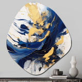 Dark Blue and Gold Strokes V - Asymmetric Metal Wall Art