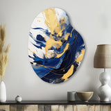 Dark Blue and Gold Strokes V - Asymmetric Metal Wall Art